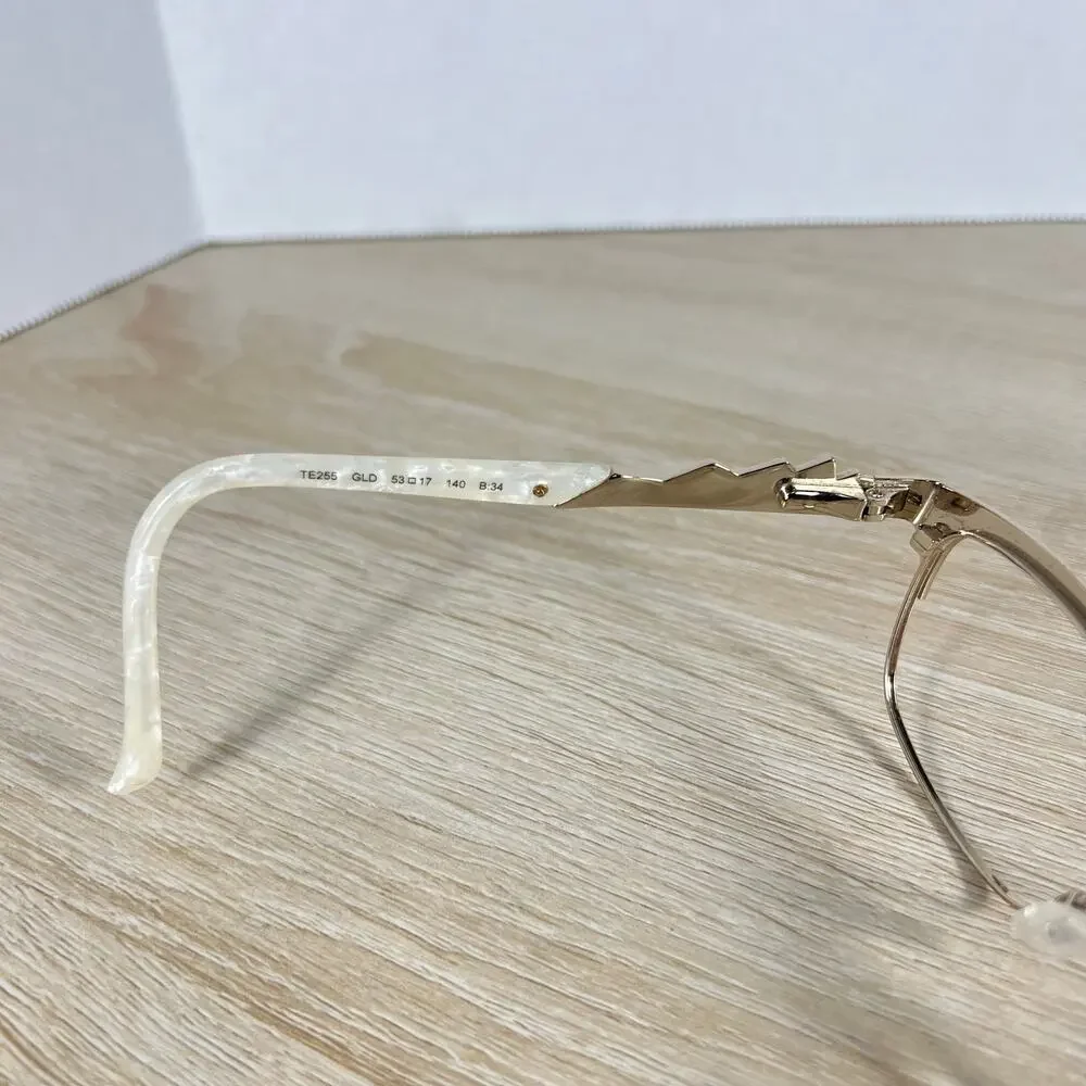 Tura TE255 GLD Eyeglasses Gold White Marble Frames 53-17-140 Italy Excellent
